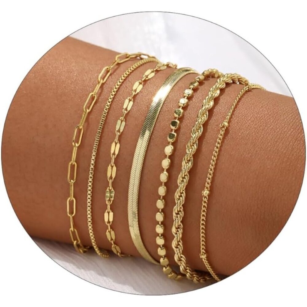 ❤️Women Gold Bracelet Stack Trendy Layered Set Minimalist Fashion Jewelry